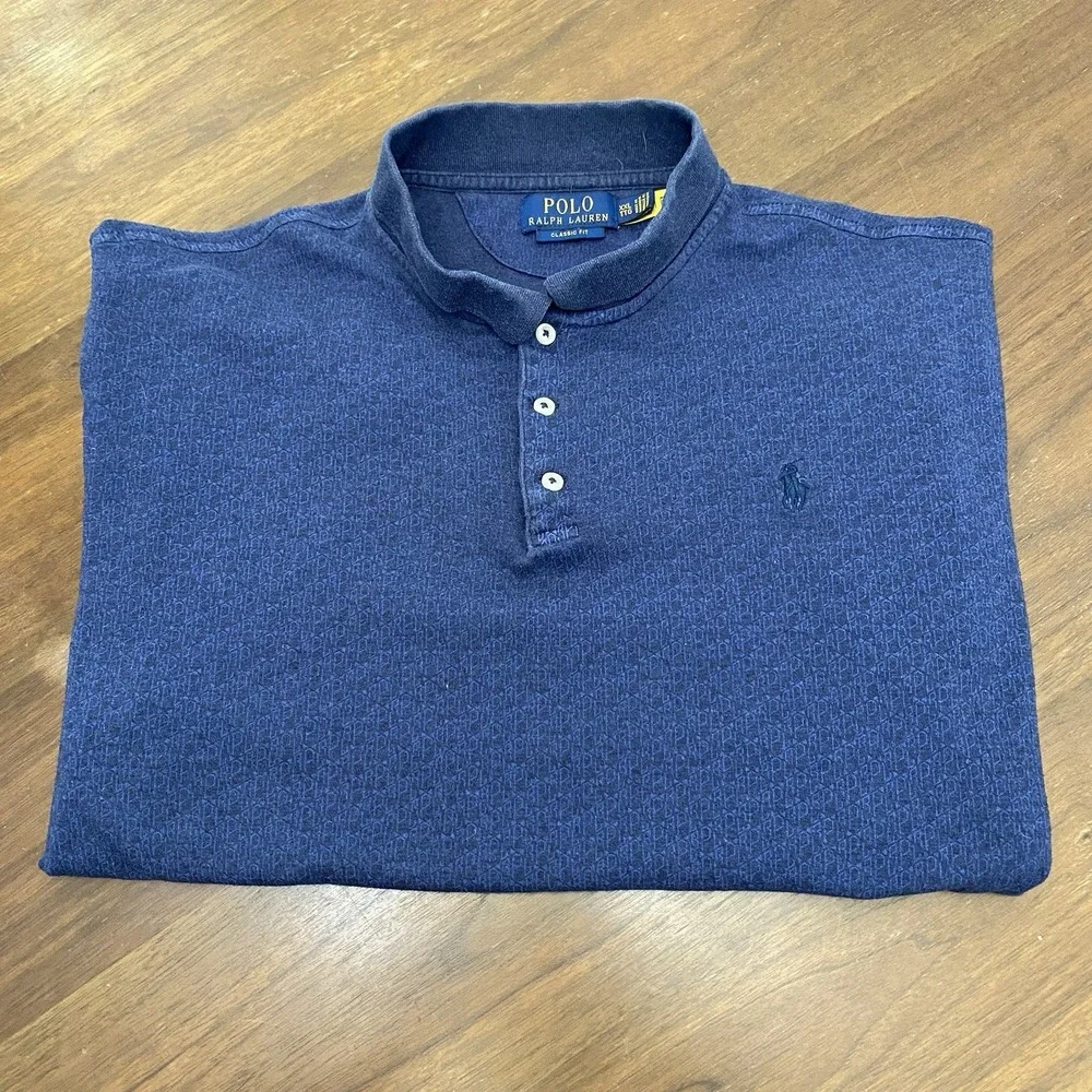 Polo Ralph Lauren Polo Shirt Mens XXL Blue Pattern Custom Slim Fit Short Sleeve